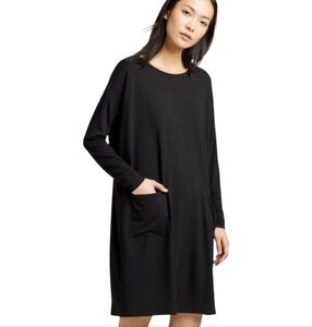 Eileen‎ Fisher Tencel Jersey Two Pocket Oversized Black Shift Dress Sz XS